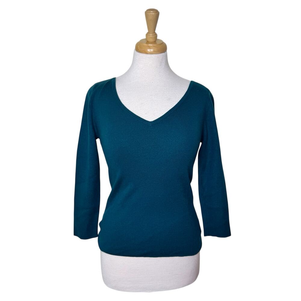 MICHAEL KORS COLLECTION 100% Cashmere V Neck Long Sleeve Sweater Peacock Medium